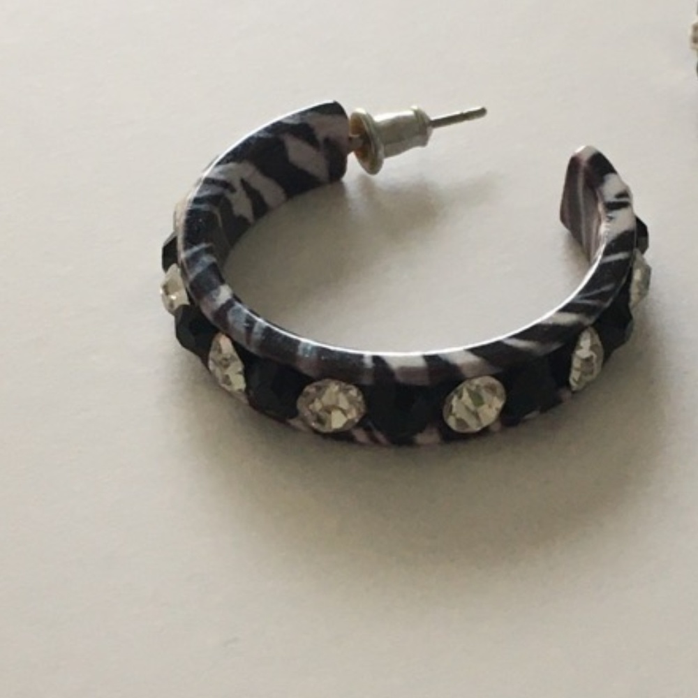 Zebra Print & Rhinestone Earrings - Picture 2 of 2